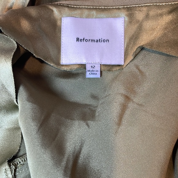 Reformation Malorie Silk Leaf Green Thigh Tie Maxi Dress Size 12 - Picture 11 of 12